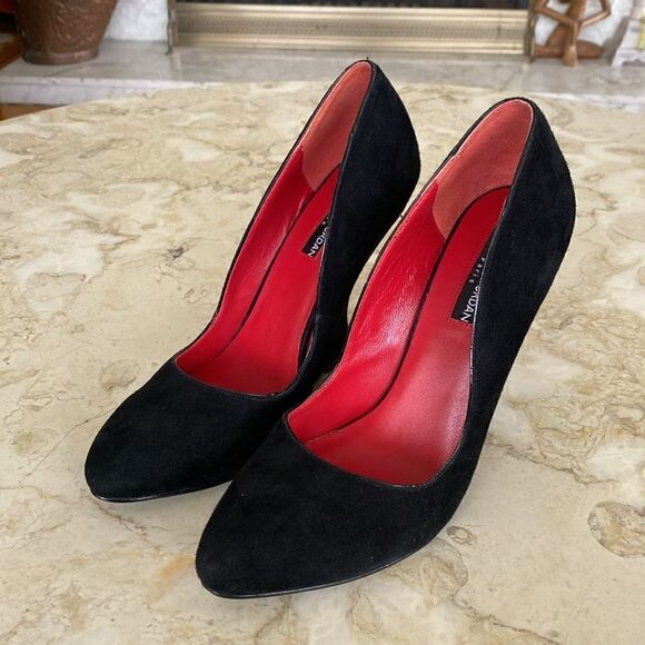 CHARLES JOURDAN Paris Eddie Black Suede Sculpted Wedge Heels 8 1/2 M - Picture 4 of 12